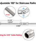 Diagram of Angled Swage Threaded Stud Kit With Six Inch Length Three Sixteenth Inch Thread Adjustable From Zero To One Hundred Eighty Degrees Tension End For Cable Railing On 4x4 Wood Or Metal Posts Indoor Outdoor Deck Hardware