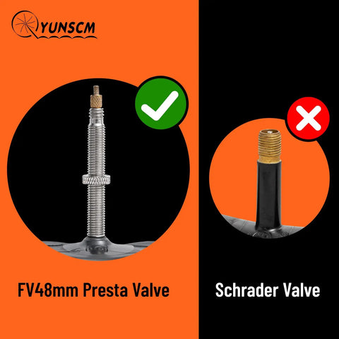 Comparison of FV48mm Presta and Schrader valves on Two Pack 26 Inch Beefed Up Heavy Duty Bike Inner Tubes
