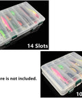 Clear 14 Slot Two Tier Fishing Lure Box With Drain Holes See Through Tackle Storage Case for Minnows Jigs Squid Hooks and Baits