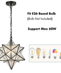Moravian Star Pendant Light With Seeded Glass Shade, Adjustable Chain, 16 Inch Diameter, supports E26 bulb up to 60W