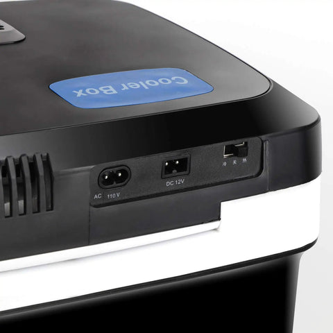 Portable 26 Liter Car Cooler Warmer With Ac Dc Power Compact Electric Refrigerator Chest showing power input connections.
