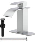 Oil Rubbed Bronze Bathroom Faucet With Waterfall Flow, One Hole, One Handle, Deck Mount Lavatory Vanity Sink Faucet With Pop Up Drain