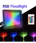 JUDYSSY RGB Led Floodlight Reflector Outdoor Lighting Ac 220 100W with remote control illuminating colorful trees.