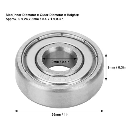 High Speed Ball Bearings Set Of Ten For Skateboards Inline Skates Scooters And Roller Blades Dope Stainless Steel Wheel Bearings With Quiet Rotation For Smooth Glide And Stable Load Handling showing dimensions 9x26x8mm.