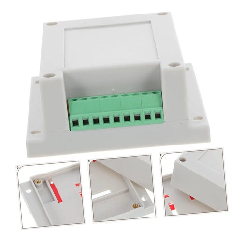 55A Compact ABS Electrical Distribution Enclosure For Control Panels with screw terminal block and rail mounting features.
