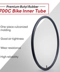 All Purpose 700X35C To 43C Bike Inner Tube With Schrader Valve Reliable Replacement For City Road Gravel Bikes Fits 700C Wheels Durable Easy Install Everyday Ride Ready