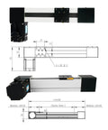 High Speed Linear Actuator Belt Drive CNC Guide Rail System With 1300mm Stroke NEMA34 Stepper Motor Mounts For Router Milling And Pro DIY Motion Projects, side view and dimensions