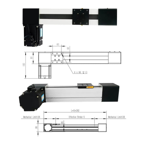 High Speed Linear Actuator Belt Drive CNC Guide Rail System With 1300mm Stroke NEMA34 Stepper Motor Mounts For Router Milling And Pro DIY Motion Projects, side view and dimensions