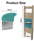 Aoserge 2-piece wave waffle crinkle cutter set with turquoise handle and stainless blades, displayed on a wooden rack.