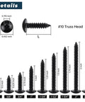 Seventy Five Pack Ten By Half Inch Truss Head Self Tapping Screws For Wood And Metal Crafted From Rust Proof Eighteen Eight Stainless Steel With Phillips Bits For Tough Builds That Grip Tight Without A Hassle, various sizes shown.
