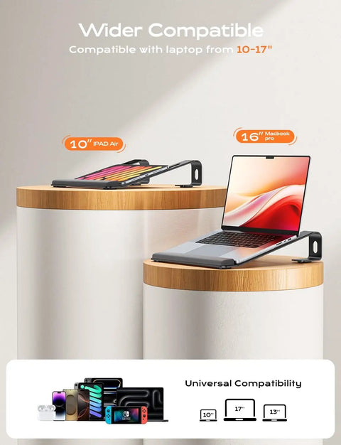 Ergonomic Metal Laptop Stand With Wrist Support And Detachable Riser For A Dope Desk Setup That Elevates Your Screen To Eye Level Fits 10 To 17 Inch Laptops Like MacBook Air Pro Dell XPS HP And More Sturdy Black with laptops