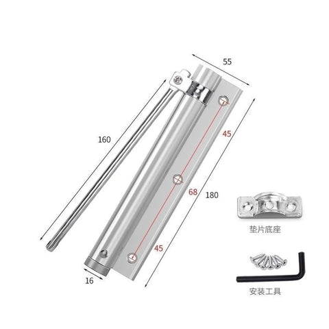 Heavy Duty Aluminum Door Closer With Adjustable Spring Mechanism Soft Close Action Easy Mounting dimensions and accessories