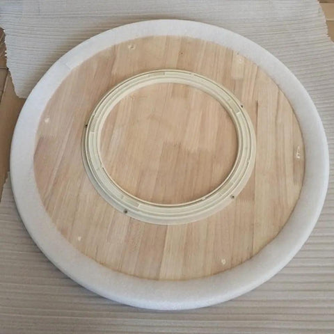 Heavy Duty Wooden Lazy Susan Rotating Dining Table Turntable Large Round Serving Platform with smooth surface and protective edge.