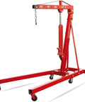 Built Tough Heavy Duty 2 Ton Electric Motor Hoist Stands with casters, foldable steel design for garage engine lifts.