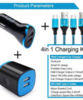 Heavy Duty Usb C Car Charger With Fast Charging Cable Set Dual Port Quick Charge Adapter showing 4-in-1 kit with charging cables.