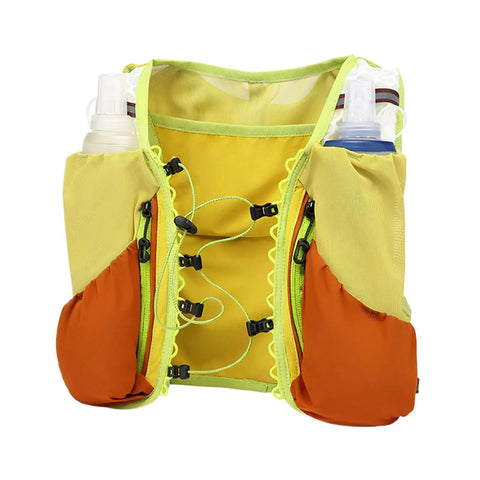 Front view of Trail Ready Hydration Running Vest with lightweight pack, breathable mesh, and reflective pockets.