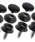 Rock Solid Marine Grade 304 Stainless Steel Screw On Snap Fastener Kit For Heavy Duty Boat Covers Canvas Plastics Wood Upholstery Furniture Four Pack Black components showing snap fasteners and screws.
