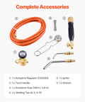 Air Acetylene Torch Kit With 149 Inch Hose, Two Welding Tips, CGA200 Regulator And Torch Handle For Home DIY Projects