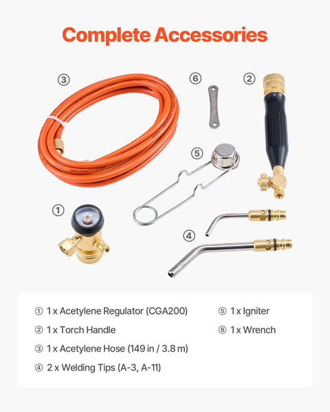 Air Acetylene Torch Kit With 149 Inch Hose, Two Welding Tips, CGA200 Regulator And Torch Handle For Home DIY Projects