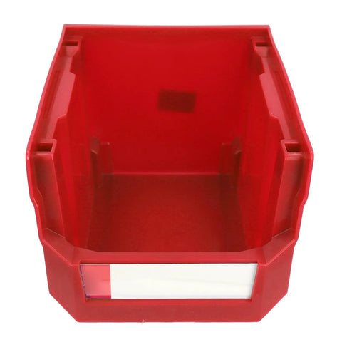 Mount These Red Heavy Duty Stackable Wall Storage Bins For Garage Organizer Plastic Tool Caddies Built Super Durable For Shop Warehouse And Home Organization Flex. Wide inside view of empty red stackable storage bin.