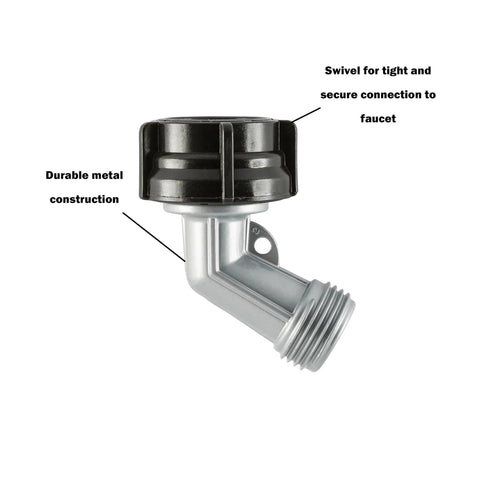 Heavy Duty 45 Degree Metal Garden Hose Elbow Connector With Swivel Fit No Fuss Corrosion-Proof Hose Adapter For Spigots And Faucets Easy Attach Gooseneck Extender Compatible For Smooth Water Flow, 45° metal elbow with swivel