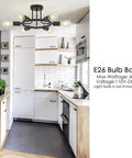 Kitchen with Dope Six Light Sputnik Chandelier in Black Modern Industrial Ceiling Light Fixture, E26 bulb base visible.