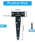 Product size chart for 4 Pack 6 Inch T Strap Hinges Heavy Duty Outdoor Black Tee Hinge for Wooden Fences Barn Doors Gates