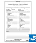Forklift Operator Daily Checklist Carbonless Shift Ready Roll Call No Fuss Inspection Log For Electric And Gas Powered Shop Floor Machinery Heavy Duty Safety Watch 10 Pack, showing daily inspection items on a bound sheet.