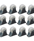 12 Pcs White PP Nylon Caster Wheels, 1 Inch Floor Protecting Office with silver metal brackets for furniture mobility.