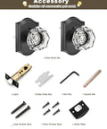 Vintage Octagon Crystal Glass Door Knobs 2 Pack Interior Privacy Lockset for Bedroom and Bath with Matte Black Arched Rosettes, hardware accessories shown