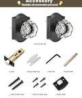 Matte Black Octagon Crystal Glass Door Knob Set 6 Pack Keyless Privacy Function with all accessories displayed