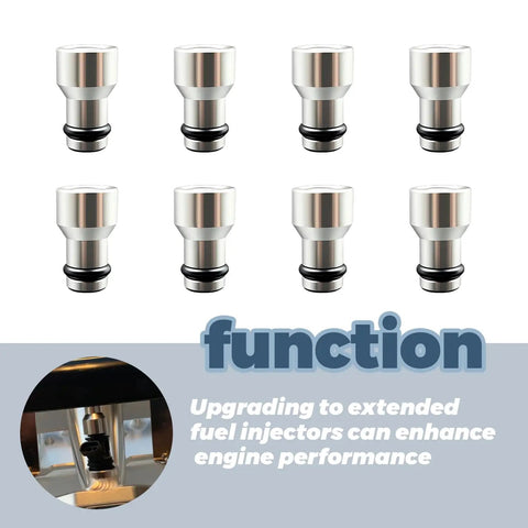 Fuel Injector Spacer Kit For LS1 And LS6 To Truck Intake Manifold Adapters Eight Piece Set showcased with function graphic