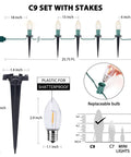 Diagram of Outdoor Christmas Pathway Lights 26 Ft Connectable C9 LED String Lights Waterproof With 20 LEDs And Stakes
