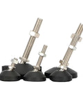 Adjustable Furniture Leveling Feet 12 Pack Universal Swivel Screw Glides For Tables Desks Chairs in black with metal thread mounts.