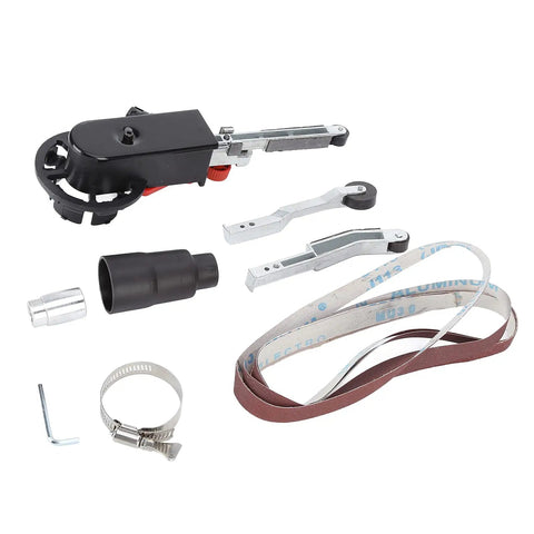 Heavy Duty 1/2x18 Inch Belt Grinder And Sander tool parts, including clamps and sandpaper, ideal for metal and wood surfaces.