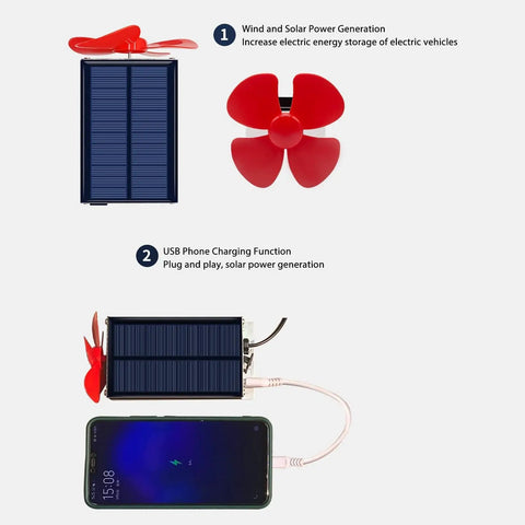 Solar power generator with red fan and phone charging function, boosting range for EVs, Crush Range Anxiety With This Slick Solar Generator Range Extender That Smoothly Boosts Your Ride Converting Low Voltage To High Voltage Efficient EV Battery Booster Featuring Dual Cooling Fans For Outdoor Trips 12V 125V.