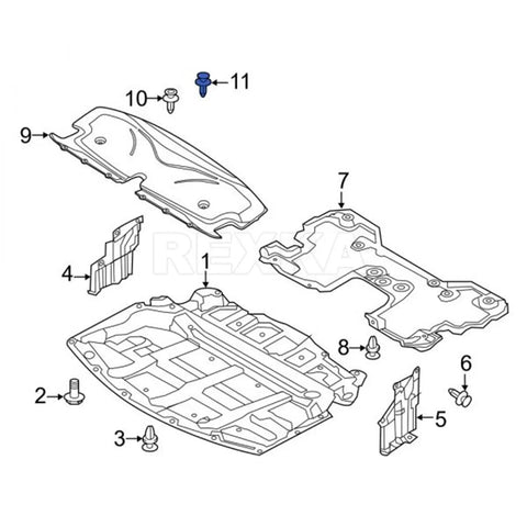Diagram of 40 Piece Fender Liner Splash Shield Push Pin Clips Fit Nissan 370Z Altima Maxima with parts labeled.