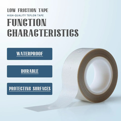 Silky Smooth Low Friction Drawer Glide Tape 1 Inch By 33 Feet Self Adhesive Cabinet Slide Protector For Furniture Wood Metal Anti Scratch White Game Changer Strip on a roll, showcasing waterproof and durable features.