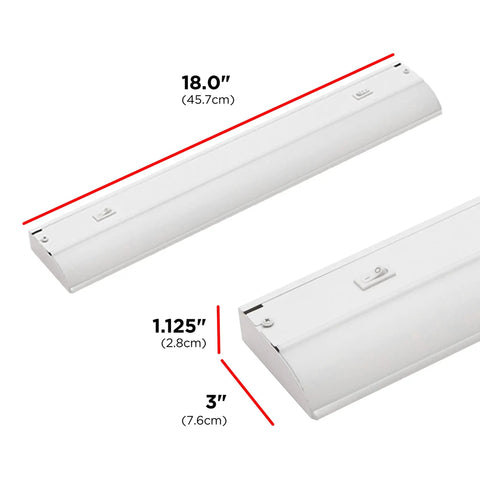 Under Cabinet Lights 18 Inch Hardwired With Three Color Settings 2700K 4000K 5000K Dimmable Warm White Cool White Daylight Energy Efficient LED High CRI 91 Steel Construction For Kitchen Countertop Lighting with dimensions and detail view