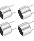 10 Pack Ultrasonic Distance Sensor Module TCT40-16T High Precision Distance Measuring Transducer Ultrasonic Sensor For Accurate Object Detection, Distance Measurement And Proximity Sensing In Security, Robotics, Automation And DIY Projects. Four silver metal ultrasonic sensors with pins