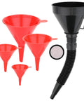Five Piece Auto Oil Funnel Set With Flexible Neck And Filter Screen For Gas Oil Coolant And Engine Oil, Wide Mouth Funnels