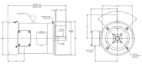 Technical drawing of Single 5 HP 3-Phase TEFC Electric Motor 230/460V 60Hz 3470 RPM, 184TC Frame F1 Mounting