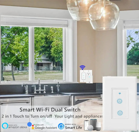 Smart WiFi Double Light Switch 2 In 1 Single Pole Remote Control Timed Function Works With Alexa Google Assistant IFTTT in kitchen scene