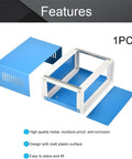 Heavy Duty ABS Plastic Enclosure Built Tough For Garage Mods And Home Upgrades, open view with blue exterior and plastic parts.