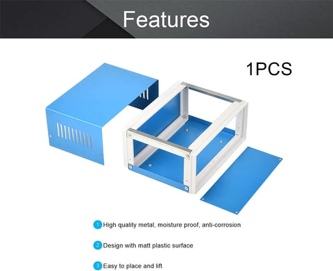 Heavy Duty ABS Plastic Enclosure Built Tough For Garage Mods And Home Upgrades, open view with blue exterior and plastic parts.