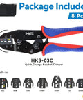 Ratcheting Crimping Tool Set With 8 Quick Change Jaws For Heat Shrink Terminals, Insulated And Non Insulated Ferrules, Open Barrel