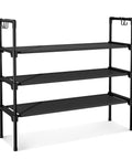 Three Tier Shoe Rack Organizer With Five Hooks For Closet, Stackable Free Standing Shoe Storage For Sneakers And Boots