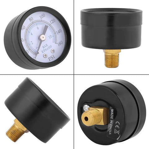 Compact Pressure Gauge With One Eighth NPT Thread, 0 To 160 Psi And 0 To 10 Bar, Mini Meter For Fuel Air Oil And Water, Dual Bar And Psi Scale, 40mm Dial