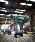 Makita 18 Volt LXT Brushless Cordless Deep Capacity Rebar Tying Tool Kit with battery, designed for construction use.