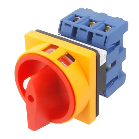 Universal Go-To 2-Position 3-Phase Changeover Switch With Rotary Panel Selector, 40A 690V AC, 6 Terminals, Compact 64x64x12mm, side view